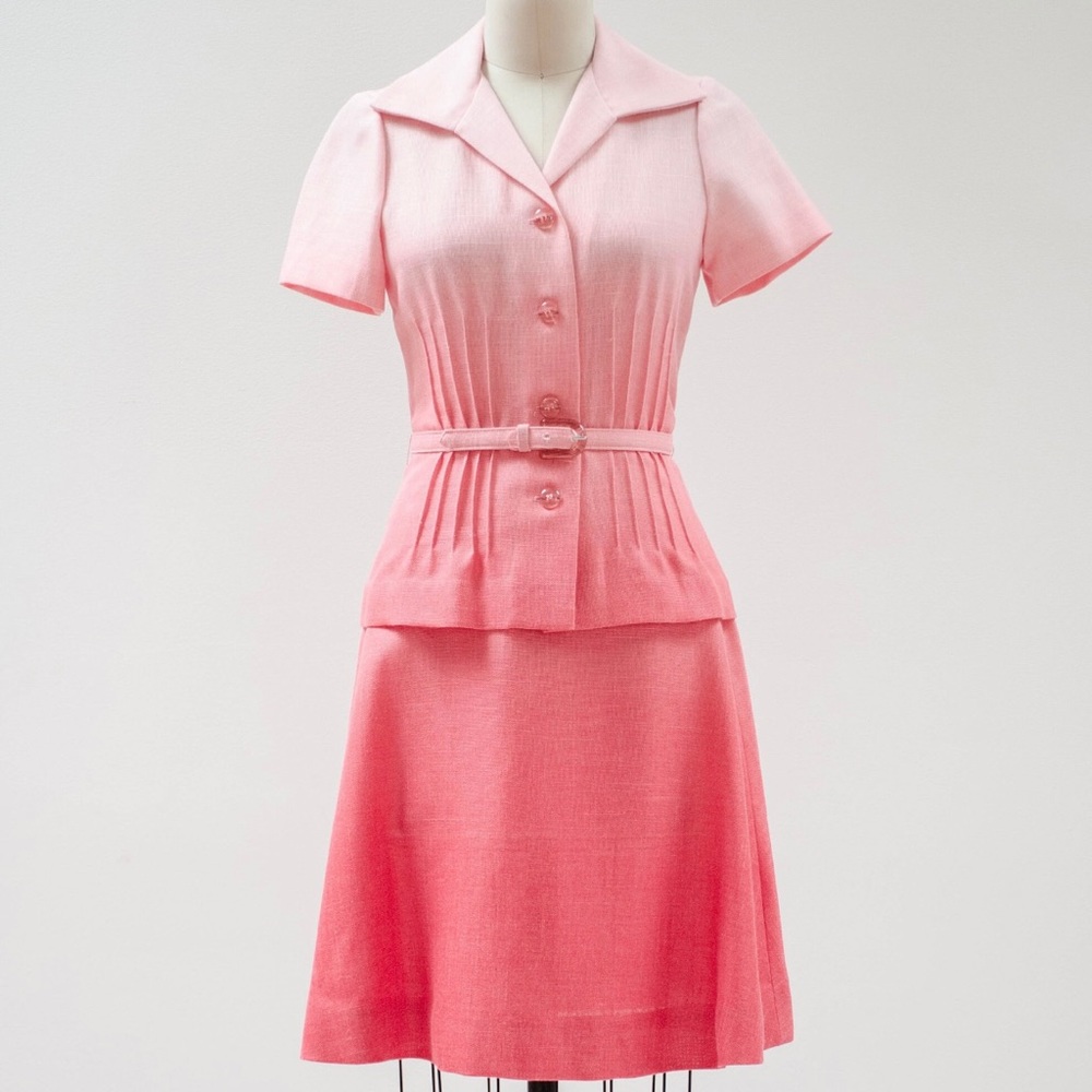 blush pink skirt set | 60s 70s vintage ombre dip dyed linen blouse and skirt